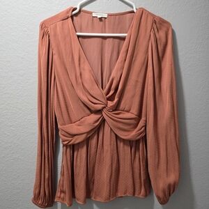 Pleione Women's Long Sleeve Orange Blouse, Size S